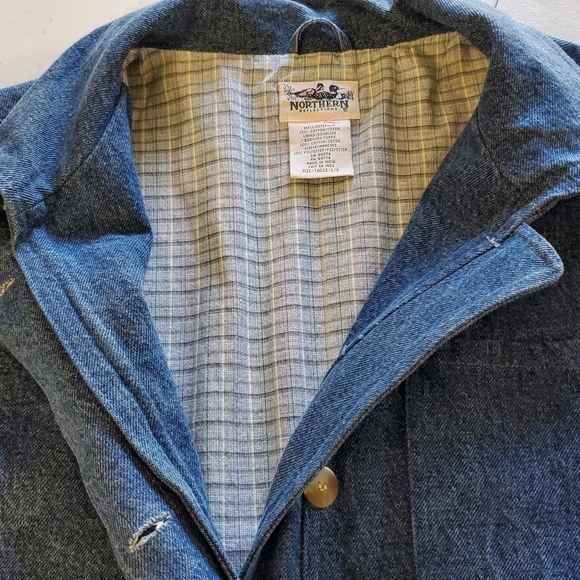 Northern Reflections Lined Denim Jacket Size L Vintage Cotton Embroidered Plaid - Picture 4 of 10